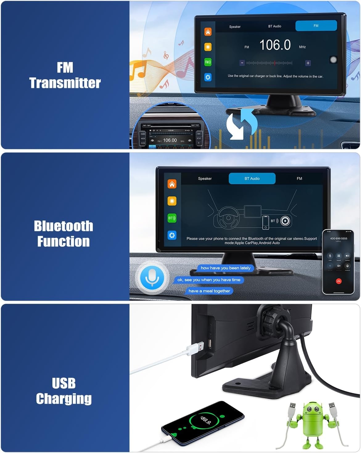CAMECHO DVR Achteruitrijcamera, auto, 4 camera's, set met 10,36 inch lcd-scherm, 4 kanalen monitor, ondersteuning 4K loop-opname, Carplay Android Auto FM Mirror Link Bluetooth en USB - Maat 10.36'' DVR Carplay+4 Kameras