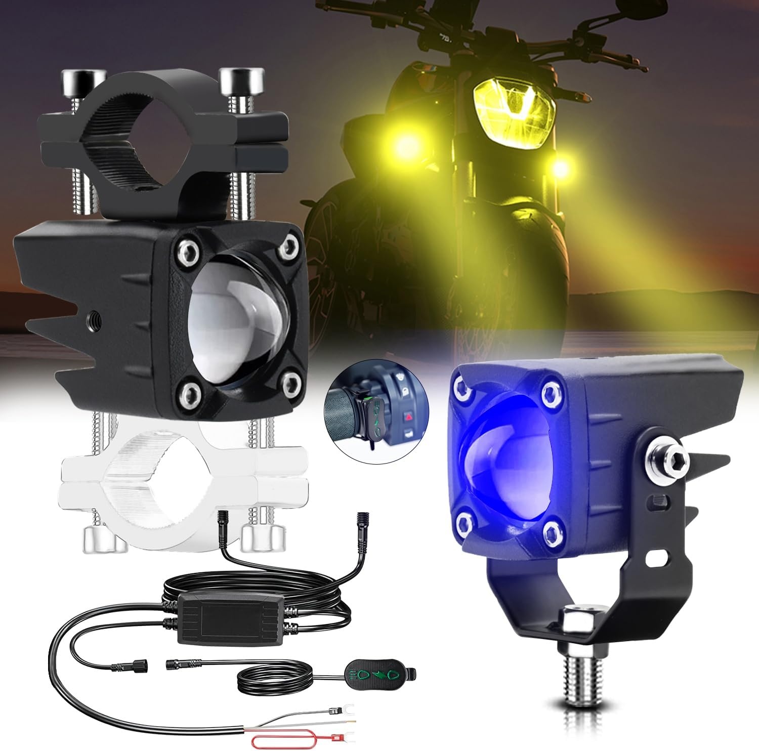 2x LED Pod Lampen Set Off-road met Schakelaar & Kabels - 60W, 6000lm, Dubbele Kleur (Wit/Geel)