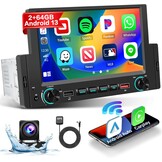 Hikity 1-DIN Autoradio met Android 13, Draadloze Apple CarPlay & Bluetooth - 6.2" Touchscreen, Zwart