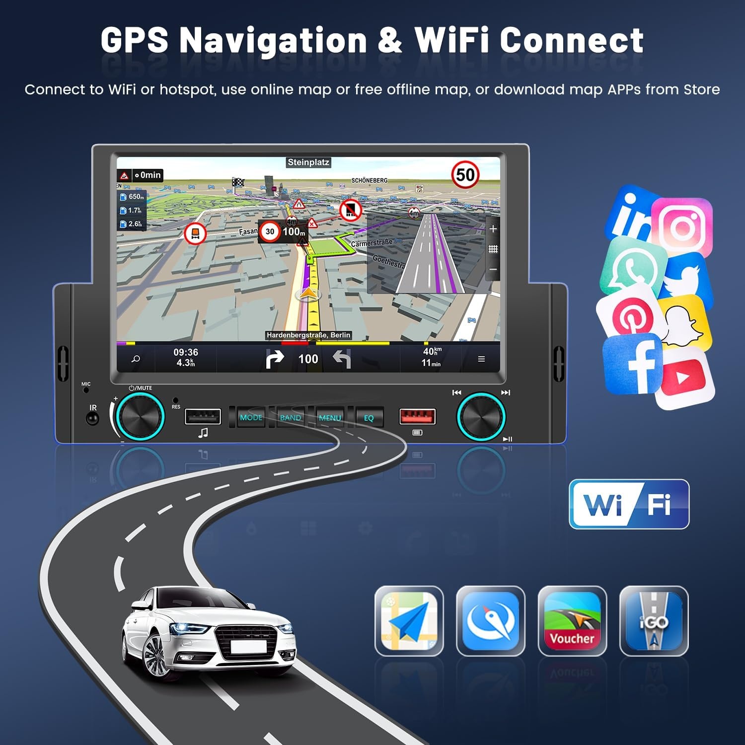 Hikity 1-DIN Autoradio met Android 13, Draadloze Apple CarPlay & Bluetooth - 6.2" Touchscreen, Zwart