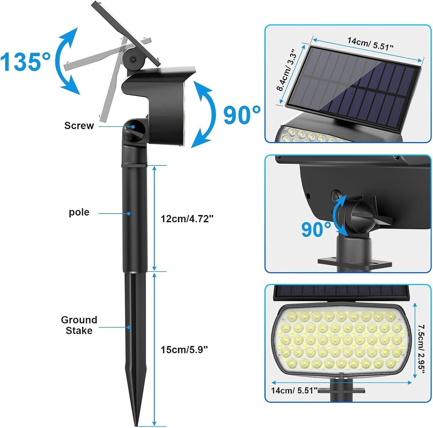Set van 2 Stuks Solarlampen voor Buiten - 108 LED, Superhelder, Koud Wit Licht (6000K), IP65 Waterdicht