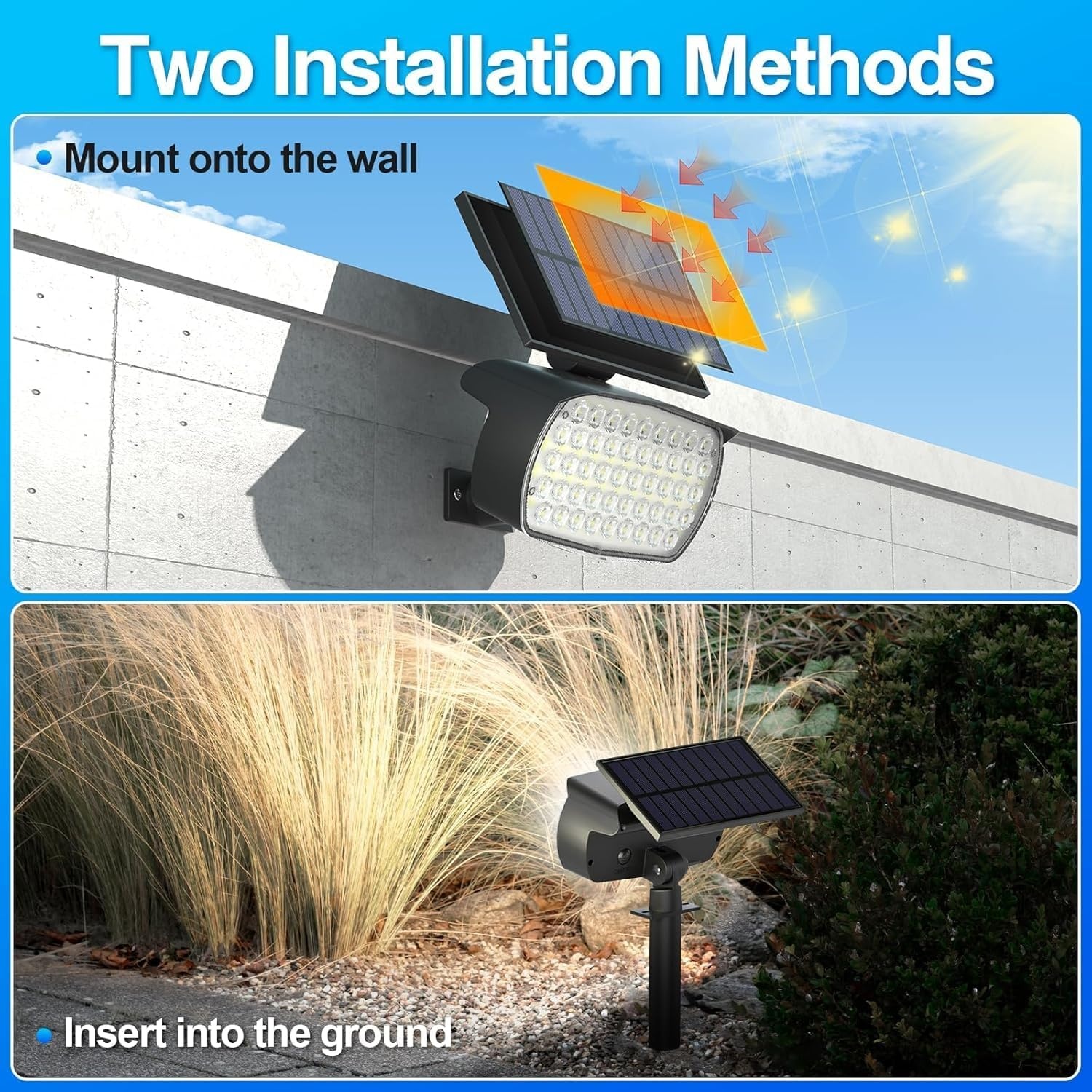 Set van 2 Stuks Solarlampen voor Buiten - 108 LED, Superhelder, Koud Wit Licht (6000K), IP65 Waterdicht