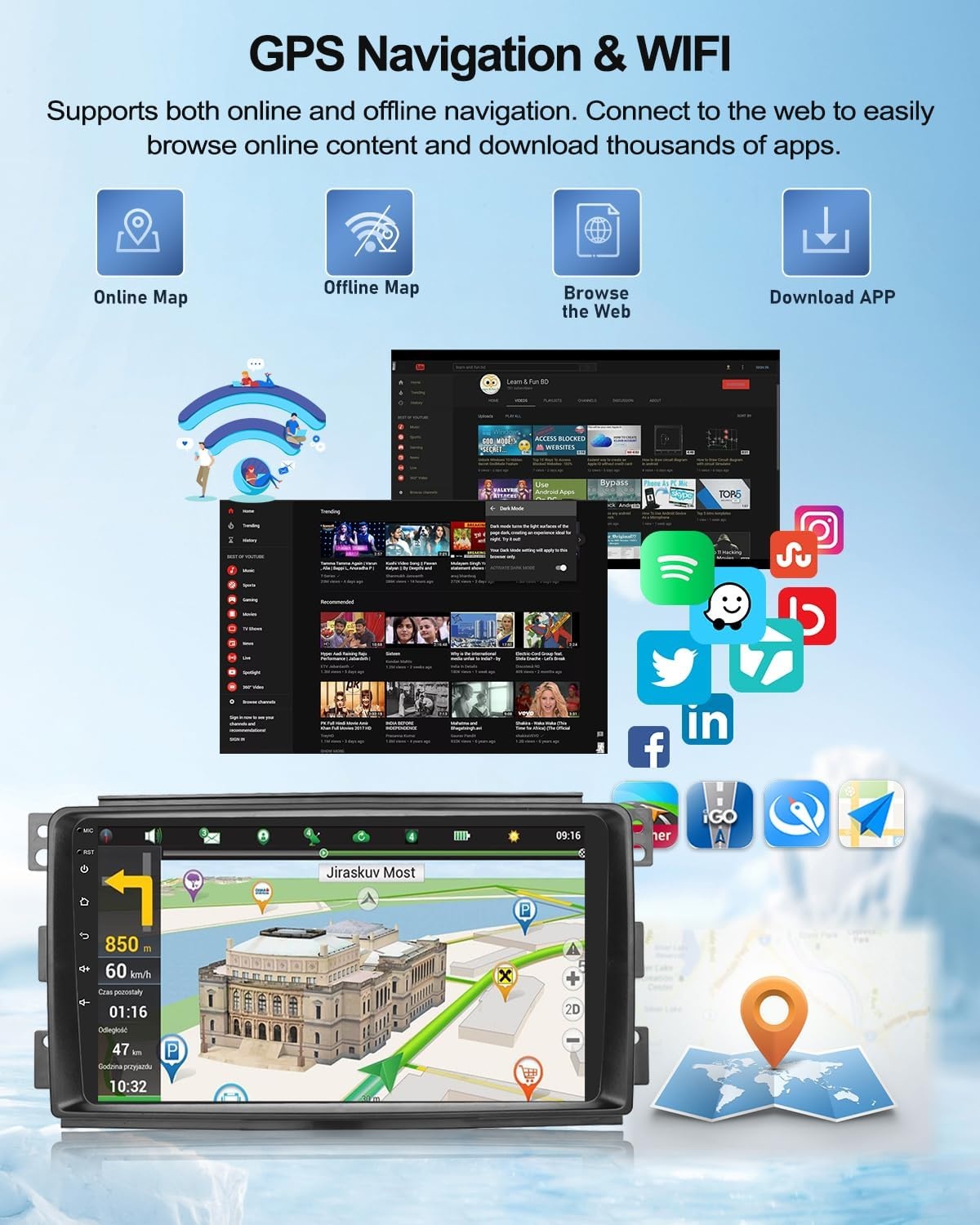 CAMECHO Android 12 Autoradio voor Mercedes-Benz Smart Fortwo (2005-2010) met 9 inch Touchscreen, Carplay & Android Auto