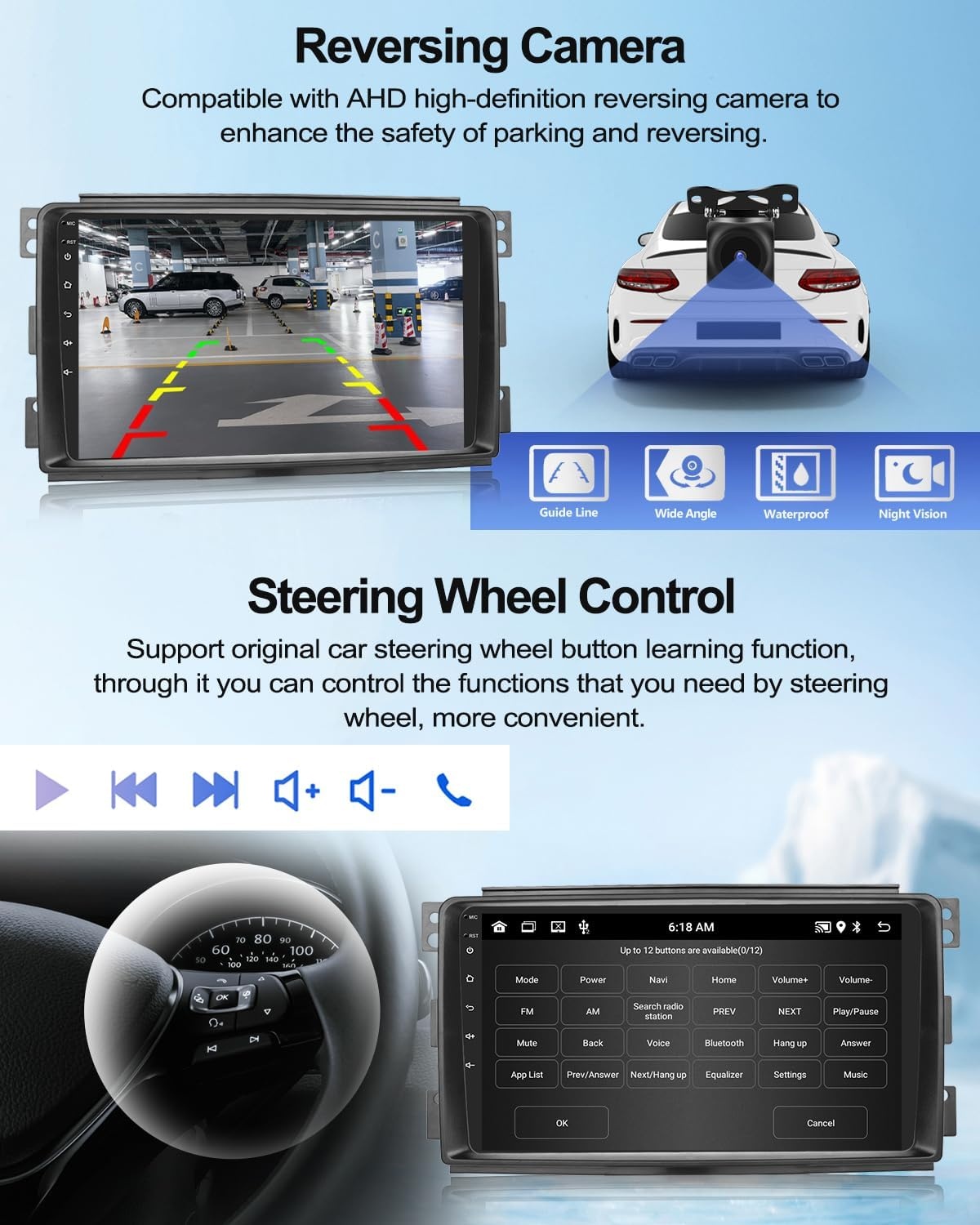 CAMECHO Android 12 Autoradio voor Mercedes-Benz Smart Fortwo (2005-2010) met 9 inch Touchscreen, Carplay & Android Auto