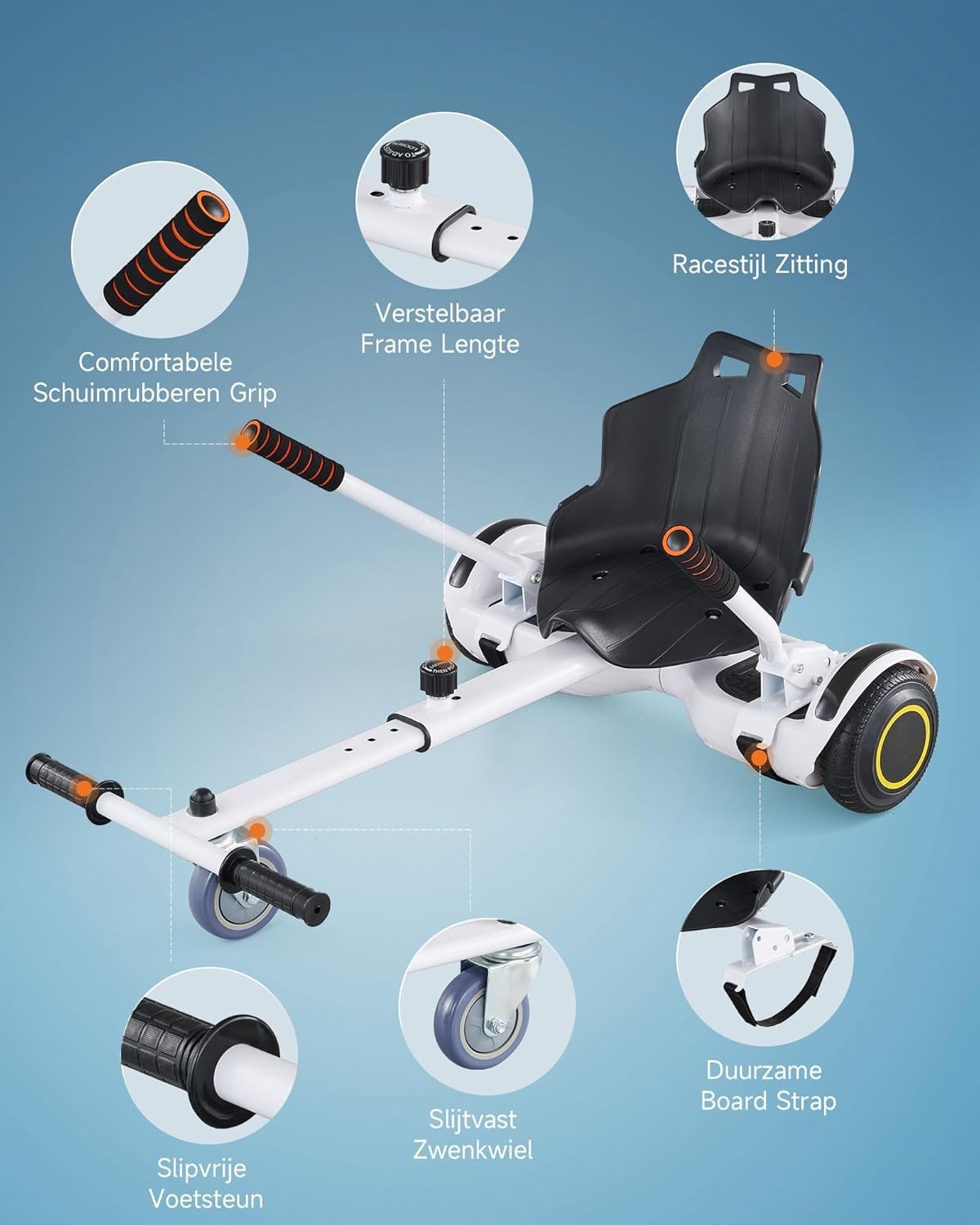 CO-Z Hoverkart zitstoel voor hoverboard, hoverkart, zitscooter, Gokart, zitting voor zelfbalancing, compatibel met 16,5 cm, 20,3 cm en 25,4 cm, scooter voor volwassenen en kinderen