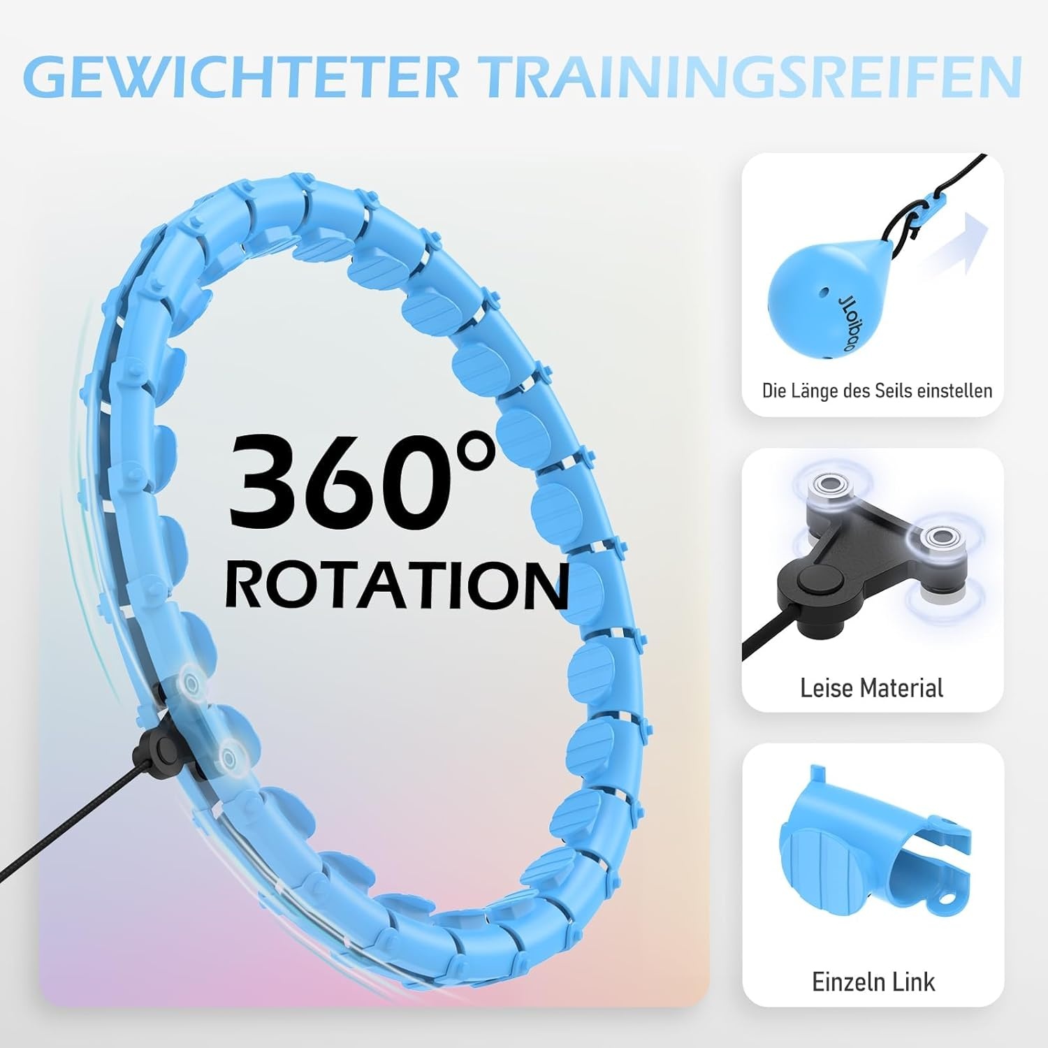 JLoibao Smart Hula Hoop voor Volwassenen, Verstelbaar (74-120 cm) met Verzwaarde Bal voor Gewichtsverlies