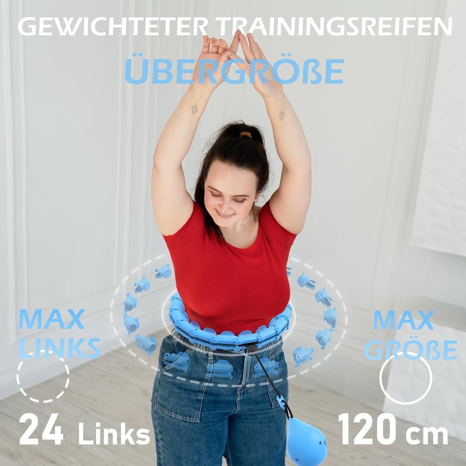 JLoibao Smart Hula Hoop voor Volwassenen, Verstelbaar (74-120 cm) met Verzwaarde Bal voor Gewichtsverlies