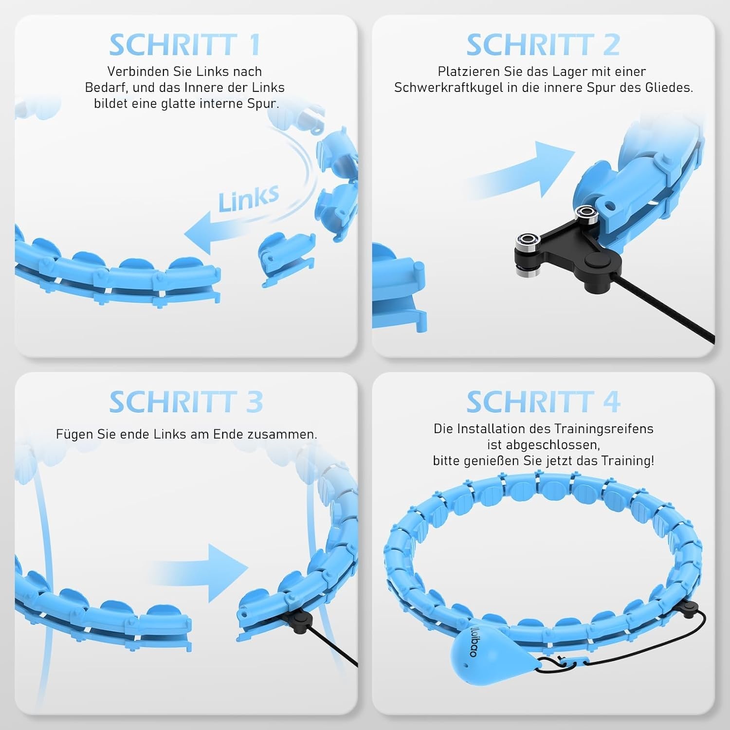 JLoibao Smart Hula Hoop voor Volwassenen, Verstelbaar (74-120 cm) met Verzwaarde Bal voor Gewichtsverlies