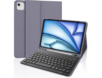 JADEMALL Toetsenbord iPad Air 11 M2 2024, toetsenbordhoes voor iPad Air 11 inch M2 2024, hoes met Italiaans QWERTY-toetsenbord afneembaar met pennenhouder voor iPad Air 11 2024, violet
