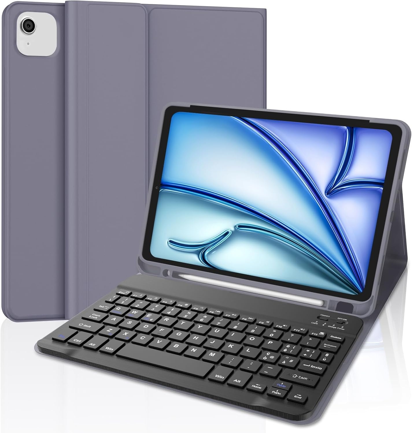 JADEMALL Toetsenbord iPad Air 11 M2 2024, toetsenbordhoes voor iPad Air 11 inch M2 2024, hoes met Italiaans QWERTY-toetsenbord afneembaar met pennenhouder voor iPad Air 11 2024, violet
