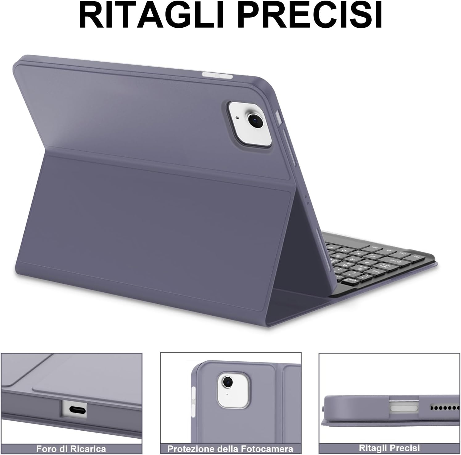 JADEMALL Toetsenbord iPad Air 11 M2 2024, toetsenbordhoes voor iPad Air 11 inch M2 2024, hoes met Italiaans QWERTY-toetsenbord afneembaar met pennenhouder voor iPad Air 11 2024, violet
