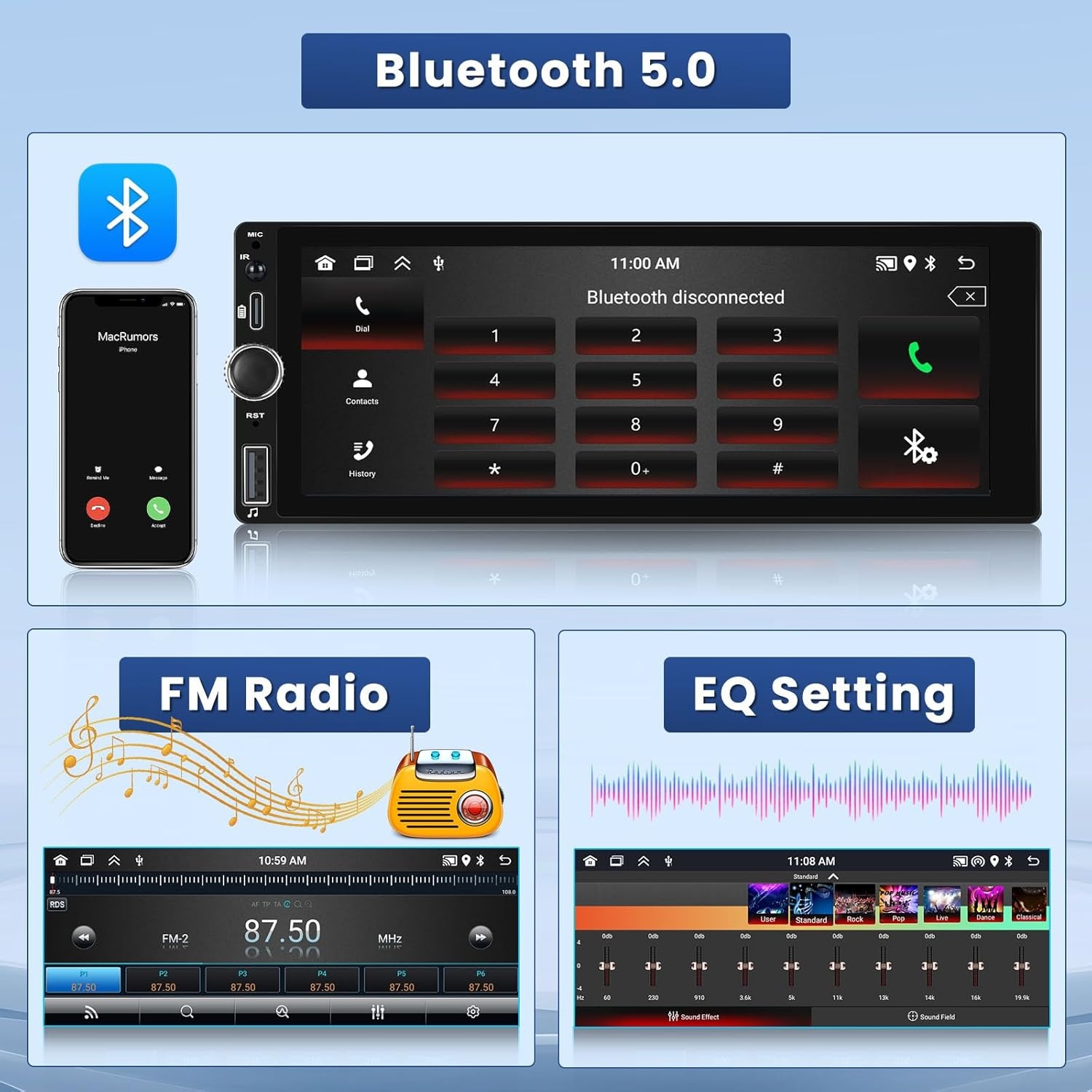 1 Din Autoradio Radio 6,9 Inch Aanraakscherm met Wireless Carplay Android Auto
