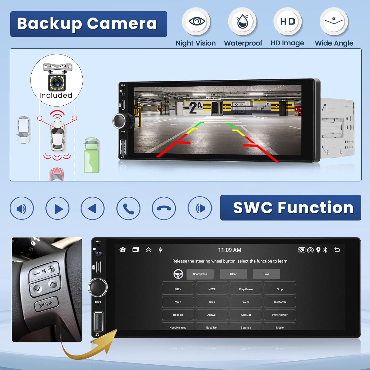 1 Din Autoradio Radio 6,9 Inch Aanraakscherm met Wireless Carplay Android Auto