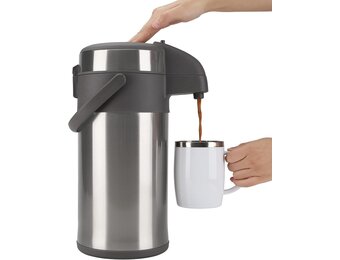 4,0 liter pompkannen, thermoskannen, koffiedispenser, roestvrij staal, dubbelwandige vacuüm-isoleerkan met pompmechanisme, koffiekaraf, kan voor 24 kopjes (zilver)