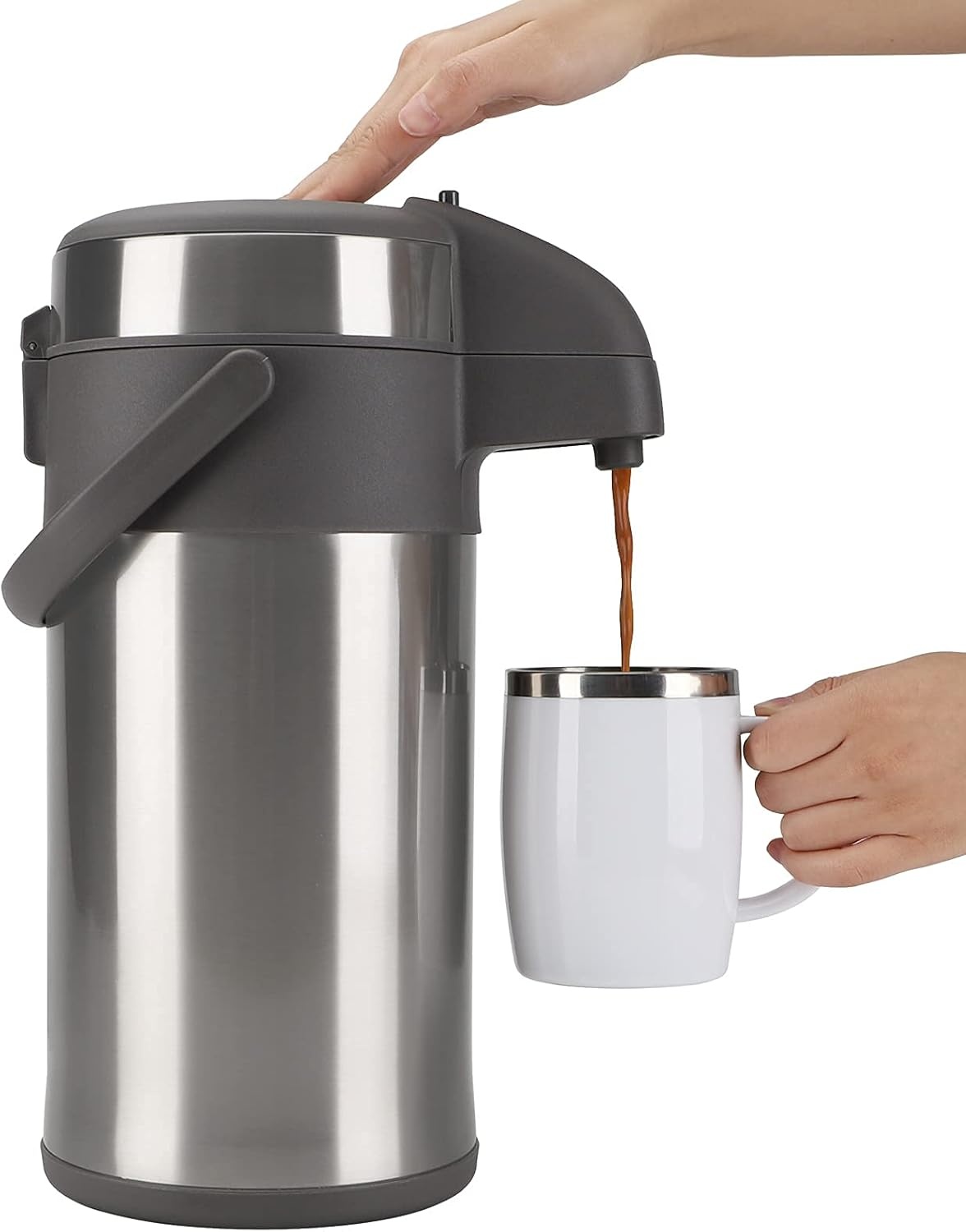 4,0 liter pompkannen, thermoskannen, koffiedispenser, roestvrij staal, dubbelwandige vacuüm-isoleerkan met pompmechanisme, koffiekaraf, kan voor 24 kopjes (zilver)