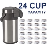 4,0 liter pompkannen, thermoskannen, koffiedispenser, roestvrij staal, dubbelwandige vacuüm-isoleerkan met pompmechanisme, koffiekaraf, kan voor 24 kopjes (zilver)