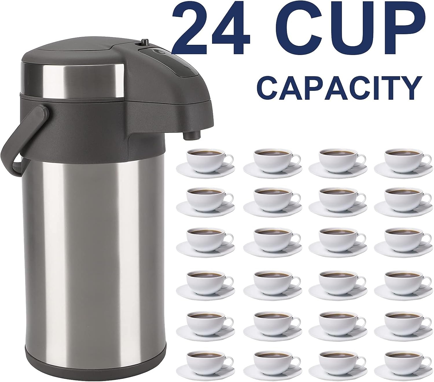 4,0 liter pompkannen, thermoskannen, koffiedispenser, roestvrij staal, dubbelwandige vacuüm-isoleerkan met pompmechanisme, koffiekaraf, kan voor 24 kopjes (zilver)