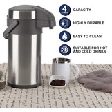 4,0 liter pompkannen, thermoskannen, koffiedispenser, roestvrij staal, dubbelwandige vacuüm-isoleerkan met pompmechanisme, koffiekaraf, kan voor 24 kopjes (zilver)