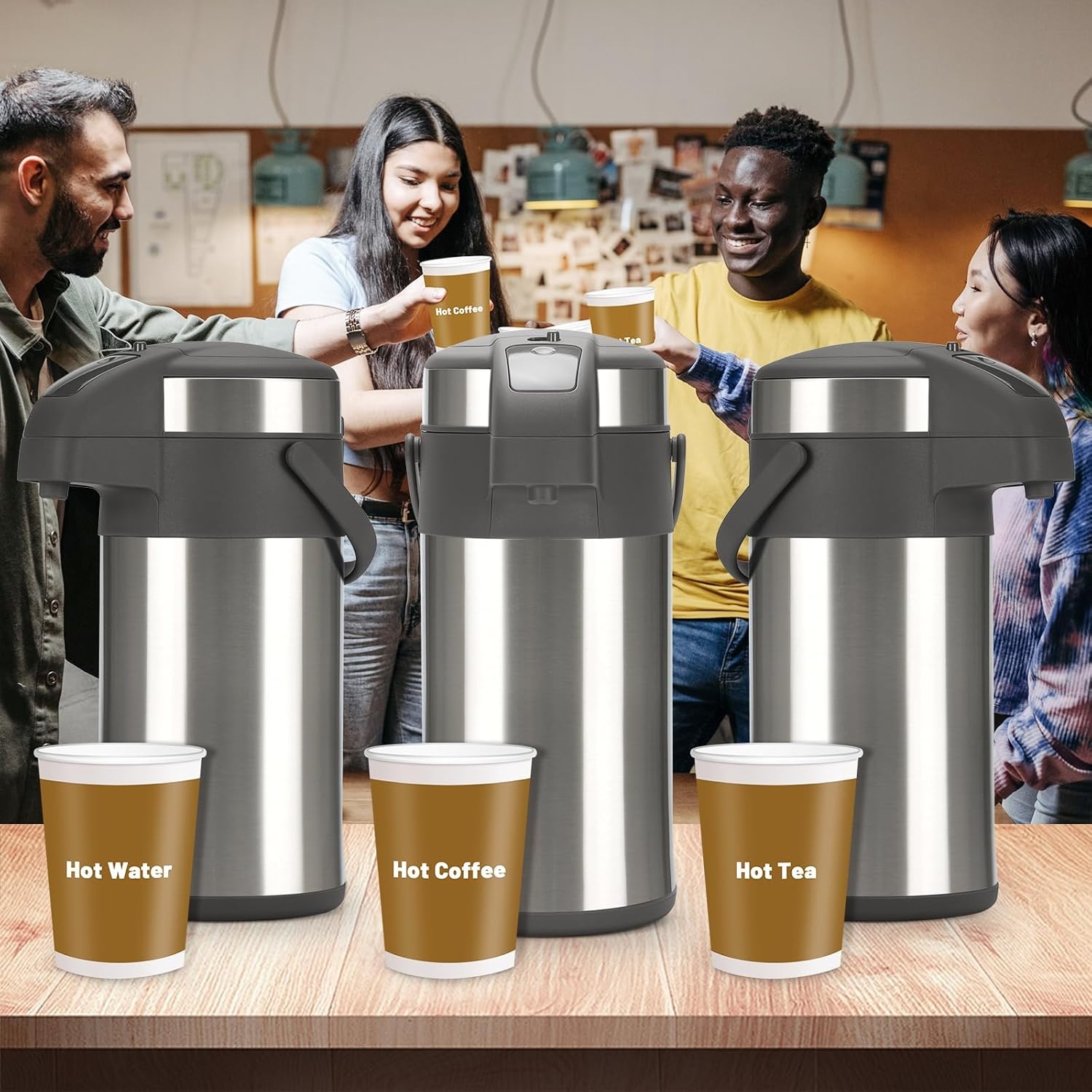 4,0 liter pompkannen, thermoskannen, koffiedispenser, roestvrij staal, dubbelwandige vacuüm-isoleerkan met pompmechanisme, koffiekaraf, kan voor 24 kopjes (zilver)