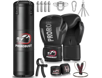 Bokszak voor volwassenen, Oxford zware bokszakset met 12 oz handschoenen voor MMA kickboksen karate thuis gym training (niet gevuld), zwart, 120 cm