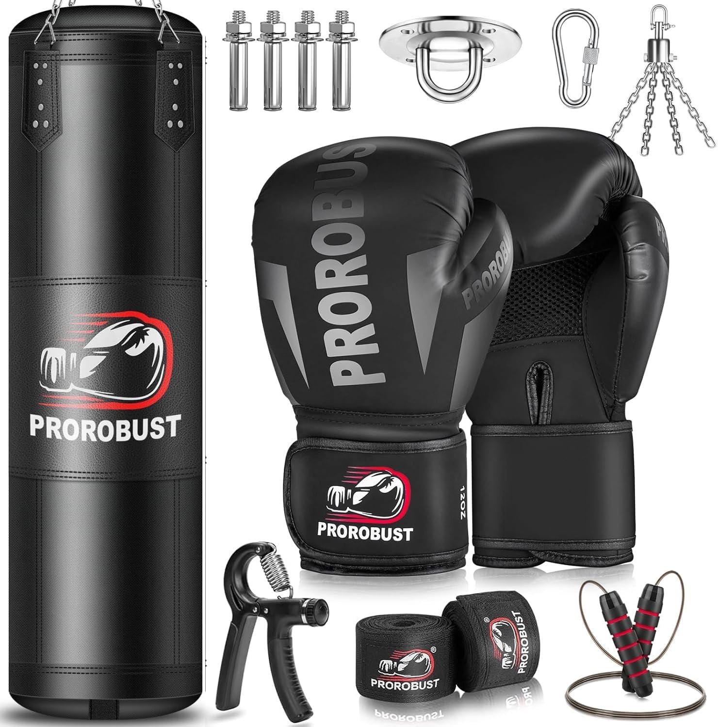 Bokszak voor volwassenen, Oxford zware bokszakset met 12 oz handschoenen voor MMA kickboksen karate thuis gym training (niet gevuld), zwart, 120 cm