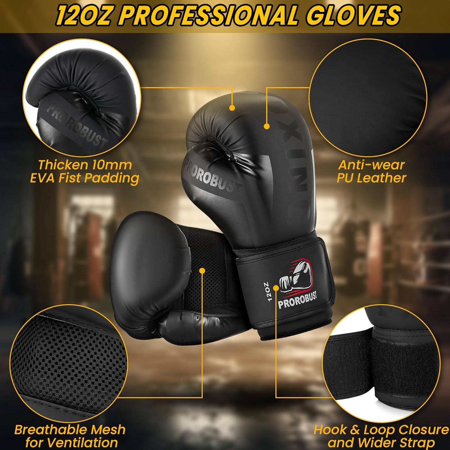 Bokszak voor volwassenen, Oxford zware bokszakset met 12 oz handschoenen voor MMA kickboksen karate thuis gym training (niet gevuld), zwart, 120 cm