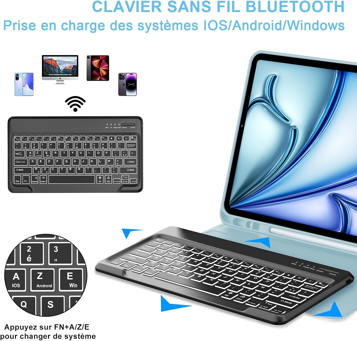 Toetsenbordhoes iPad Air 13" M2 (2024) - Blauw, Italiaans QWERTY, Verlicht