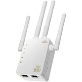 Wifi-repeater, wifi-versterker (AC1200 2,4GHz: 300 Mbit/s, 5GHz: 867 MBit/s), 4 x 3dBi externe antennes, WPS, led-display, WPA/WPA2, LAN-aansluiting, compatibel met alle WLAN-routers, wit