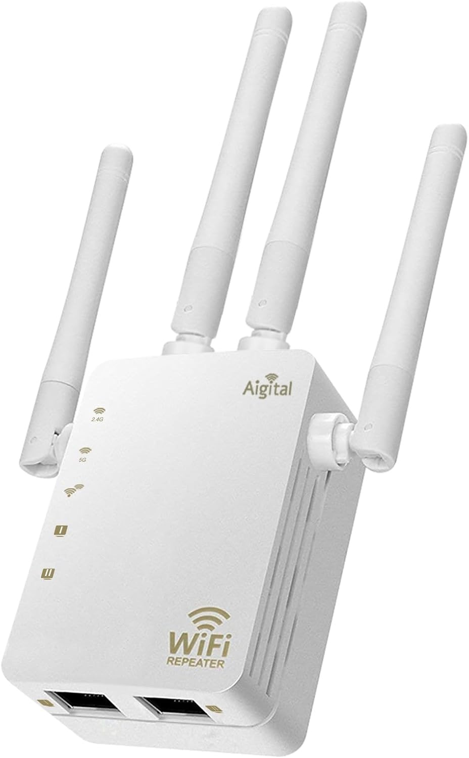 Wifi-repeater, wifi-versterker (AC1200 2,4GHz: 300 Mbit/s, 5GHz: 867 MBit/s), 4 x 3dBi externe antennes, WPS, led-display, WPA/WPA2, LAN-aansluiting, compatibel met alle WLAN-routers, wit