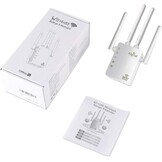 Wifi-repeater, wifi-versterker (AC1200 2,4GHz: 300 Mbit/s, 5GHz: 867 MBit/s), 4 x 3dBi externe antennes, WPS, led-display, WPA/WPA2, LAN-aansluiting, compatibel met alle WLAN-routers, wit