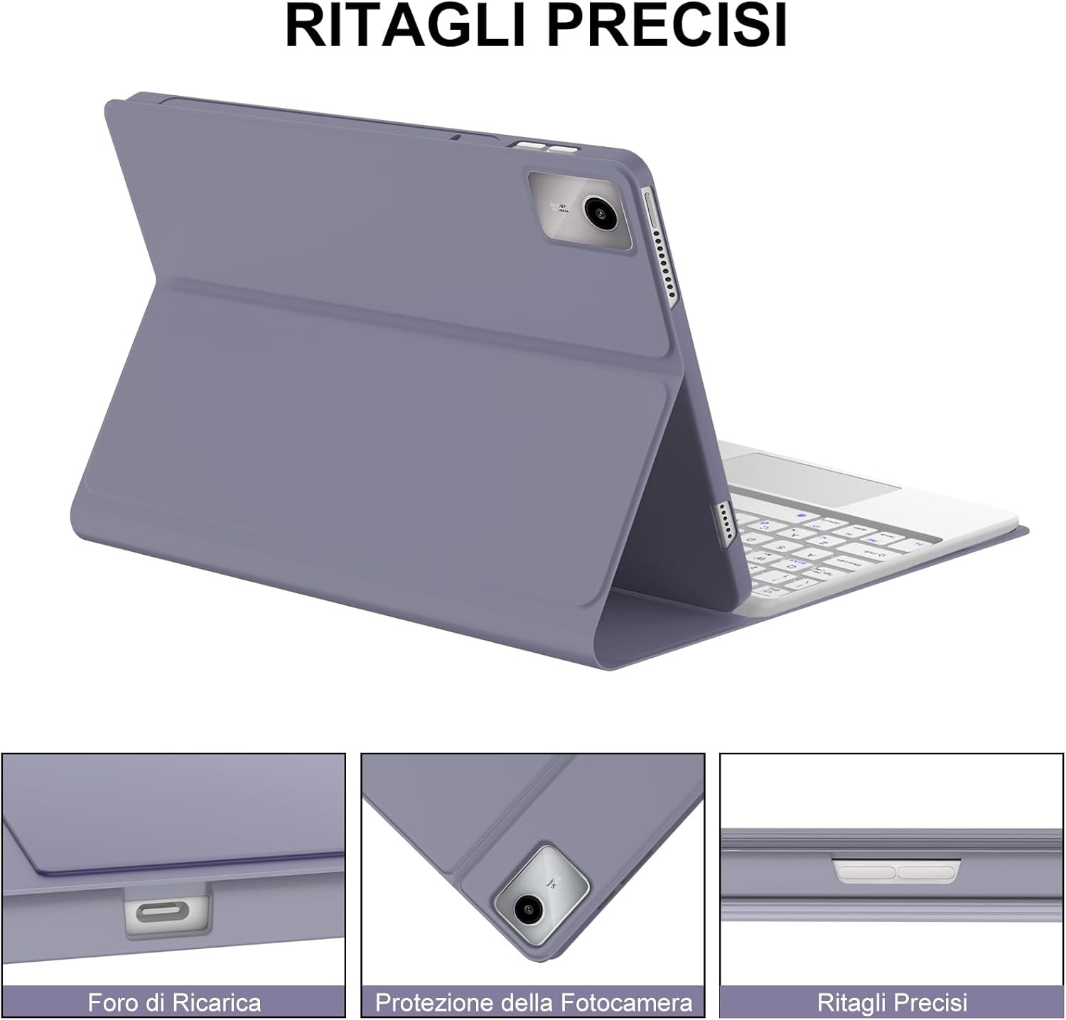 JADEMALL Toetsenbordhoes met trackpad voor Lenovo Tab M11 11 inch 2024, Italiaans QWERTY magnetisch bluetooth-toetsenbord afneembaar met touchpad voor Lenovo Tab M11, paars