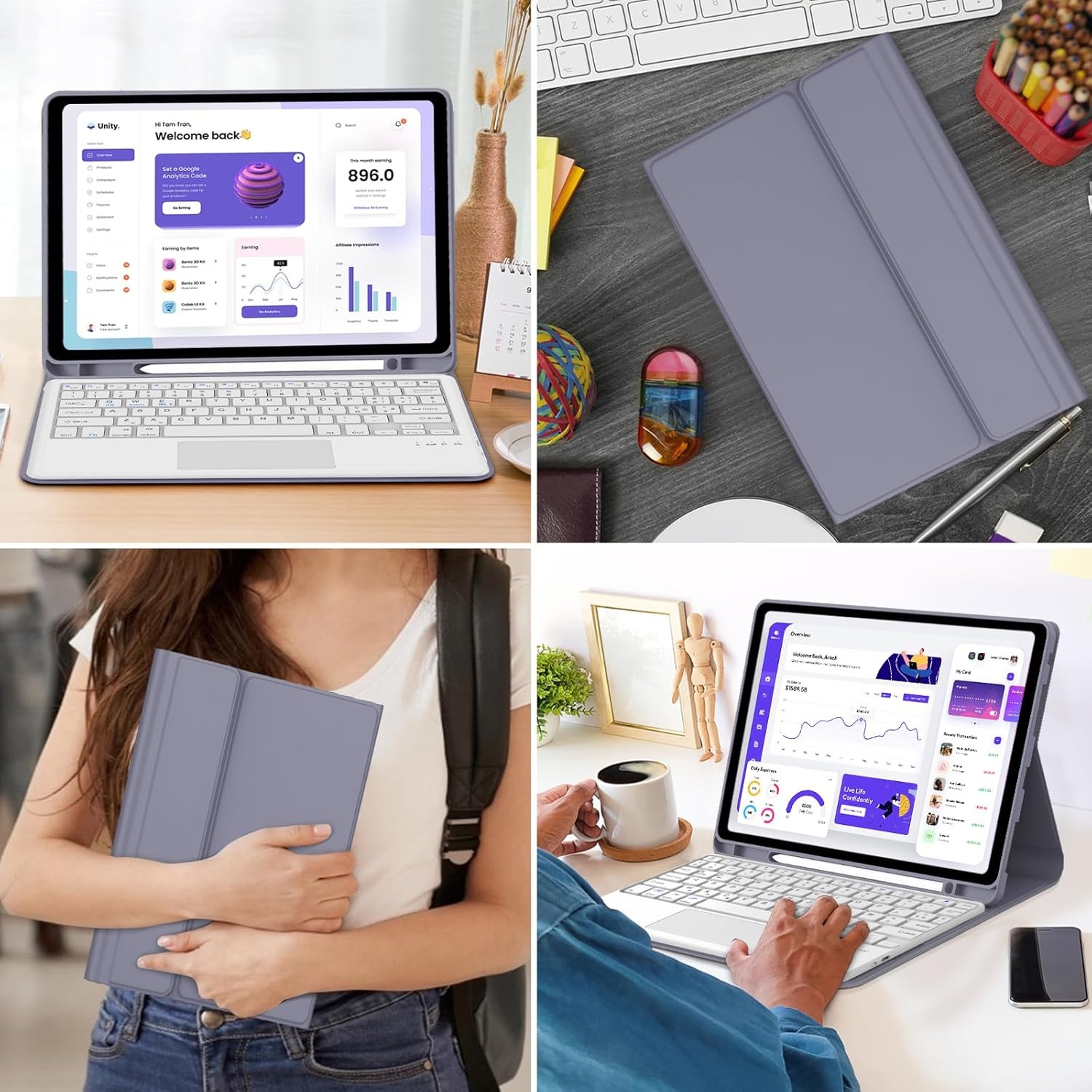 JADEMALL Toetsenbordhoes met trackpad voor Lenovo Tab M11 11 inch 2024, Italiaans QWERTY magnetisch bluetooth-toetsenbord afneembaar met touchpad voor Lenovo Tab M11, paars