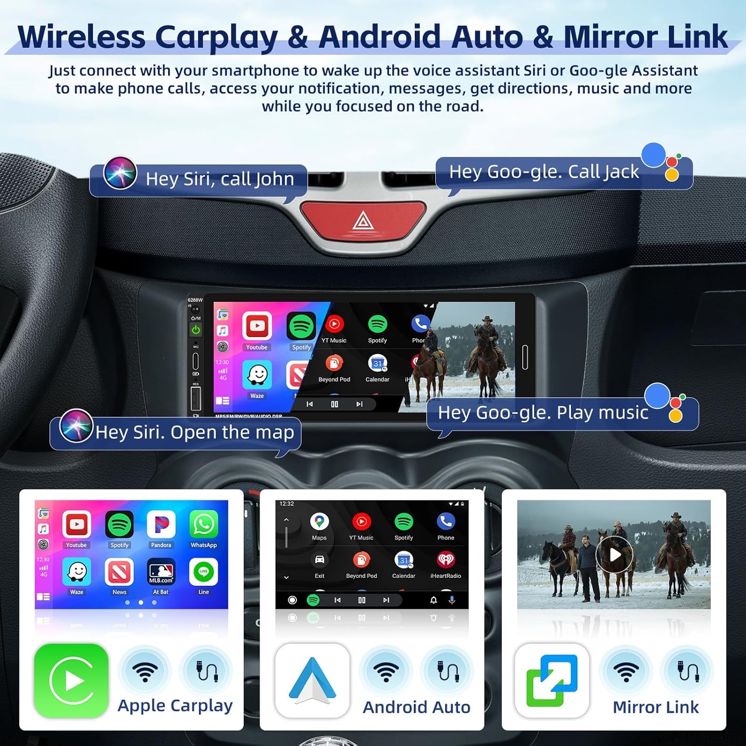 1 Din Radio 6,9 Inch Aanraakscherm Autoradio met Wireless Carplay Android Auto
