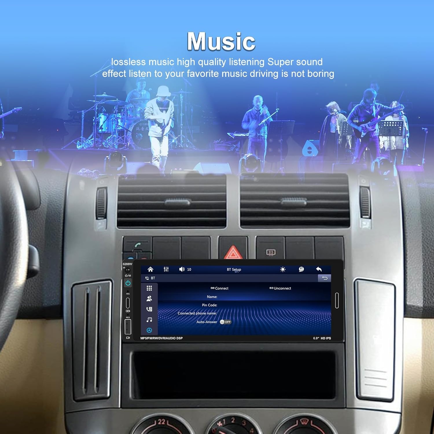 1 Din Radio 6,9 Inch Aanraakscherm Autoradio met Wireless Carplay Android Auto