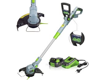 WORKPRO Accu-grastrimmer 20 V met 2,0 Ah accu en snellader, draadloze grasmaaier, 25 cm maaibreedte, 90° draaibare trimmerkop, telescoopsteel, 20-delig incl. nylon mes voor tuin