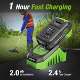 WORKPRO Accu-grastrimmer 20 V met 2,0 Ah accu en snellader, draadloze grasmaaier, 25 cm maaibreedte, 90° draaibare trimmerkop, telescoopsteel, 20-delig incl. nylon mes voor tuin
