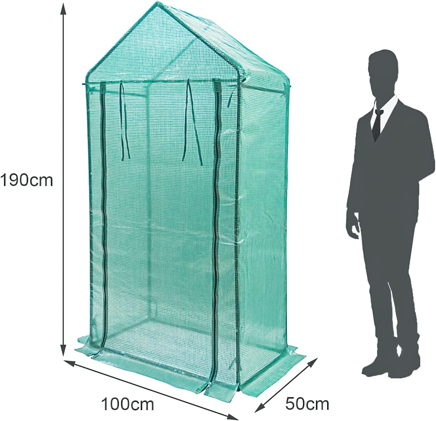 Yorbay Foliekas, broeikas voor tomaten met roosterfolie, tuin kweek, puntig dak, groen, 100 × 50 × 190 cm (l x b x h), herbruikbaar