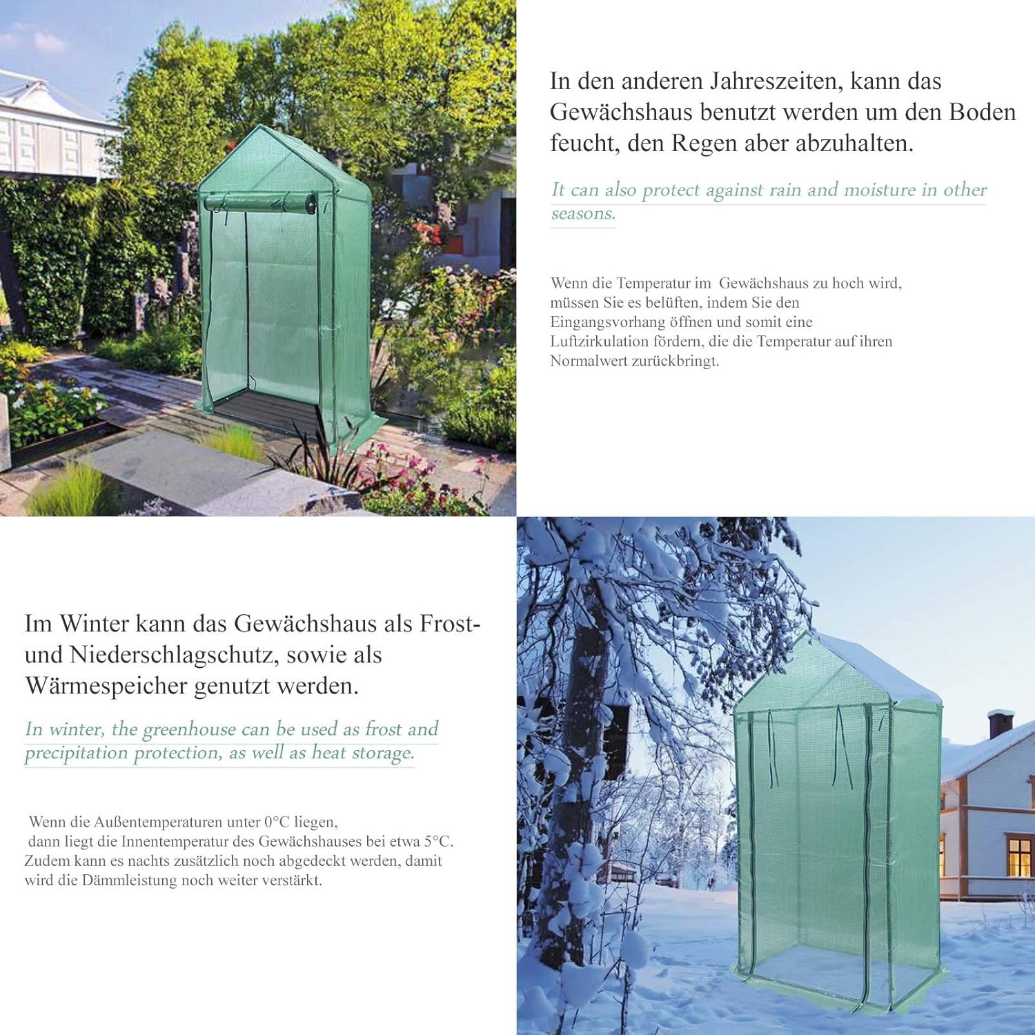 Yorbay Foliekas, broeikas voor tomaten met roosterfolie, tuin kweek, puntig dak, groen, 100 × 50 × 190 cm (l x b x h), herbruikbaar