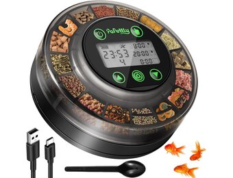 Papettly Voederautomaat, aquarium, automatische visvoerautomaat voor aquarium met timer, voederautomaat, oplaadbare visvoerdispenser met USB-kabel, lcd-display, visvoerautomaat