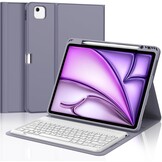 JADEMALL Toetsenbordhoes voor iPad Air 13 inch M3/M2 2025, Italiaans QWERTY afneembaar bluetooth-toetsenbord cover met penhouder voor iPad Air 13 inch M2/M3 2024/2025, paars