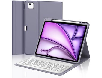 JADEMALL Toetsenbordhoes voor iPad Air 13 inch M3/M2 2025, Italiaans QWERTY afneembaar bluetooth-toetsenbord cover met penhouder voor iPad Air 13 inch M2/M3 2024/2025, paars