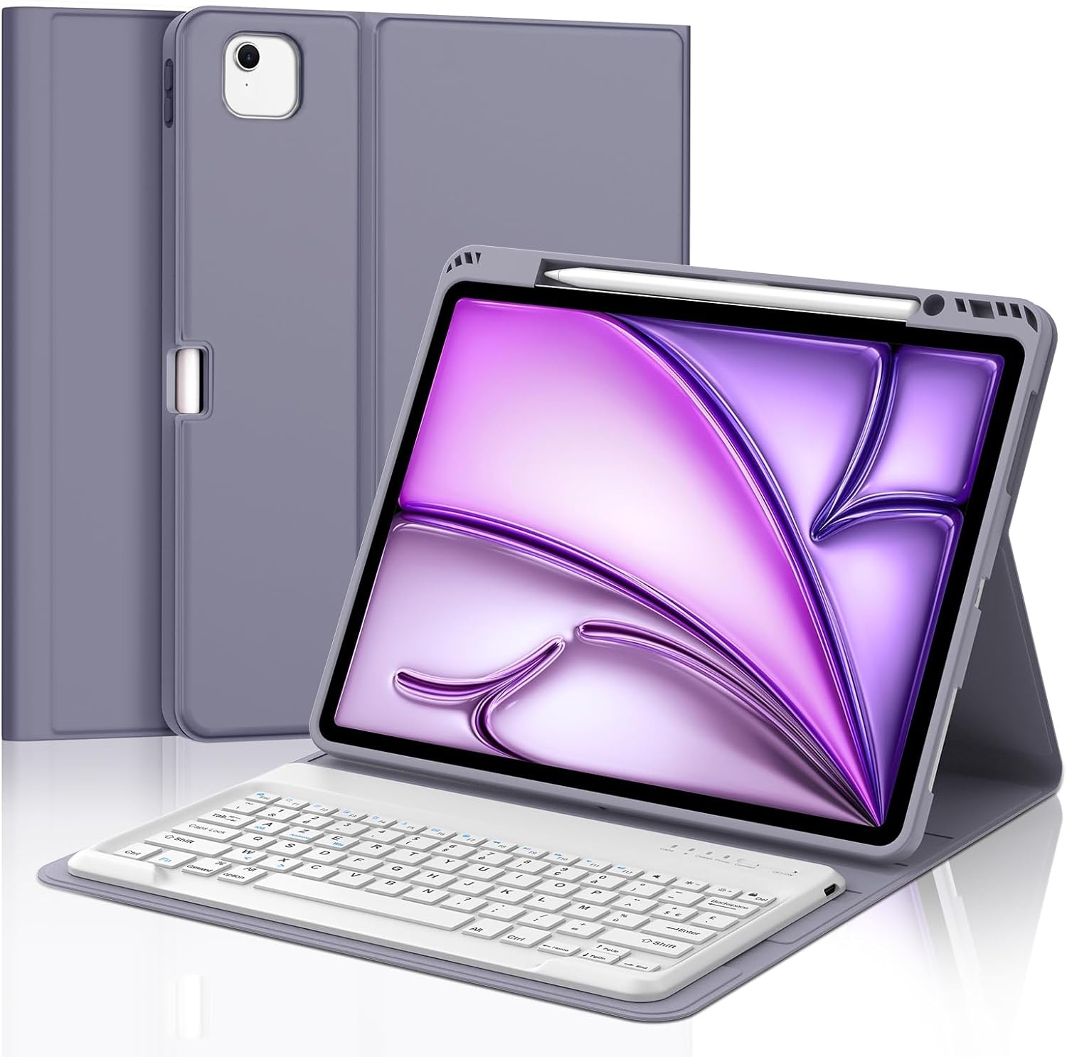 JADEMALL Toetsenbordhoes voor iPad Air 13 inch M3/M2 2025, Italiaans QWERTY afneembaar bluetooth-toetsenbord cover met penhouder voor iPad Air 13 inch M2/M3 2024/2025, paars