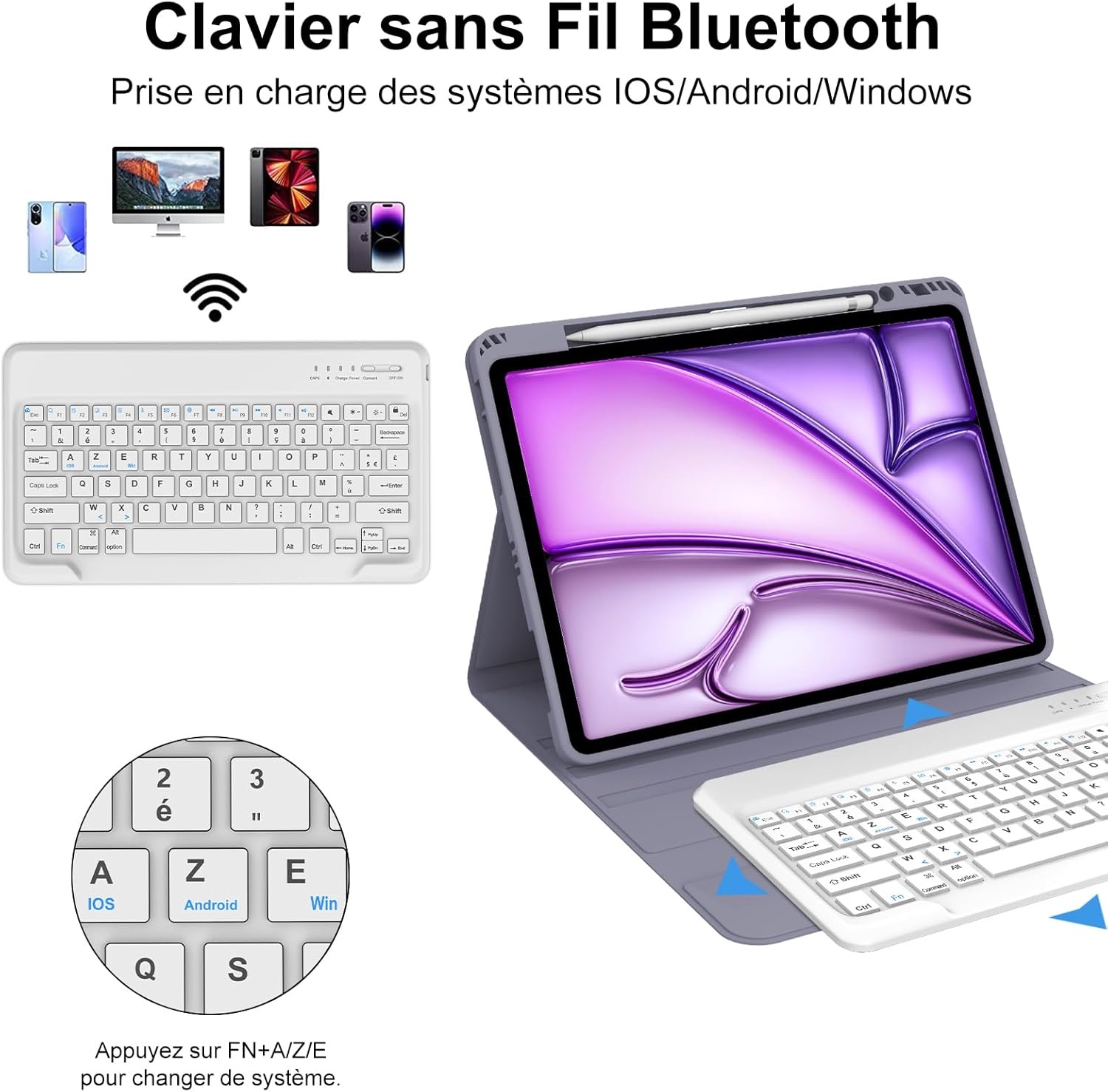 JADEMALL Toetsenbordhoes voor iPad Air 13 inch M3/M2 2025, Italiaans QWERTY afneembaar bluetooth-toetsenbord cover met penhouder voor iPad Air 13 inch M2/M3 2024/2025, paars