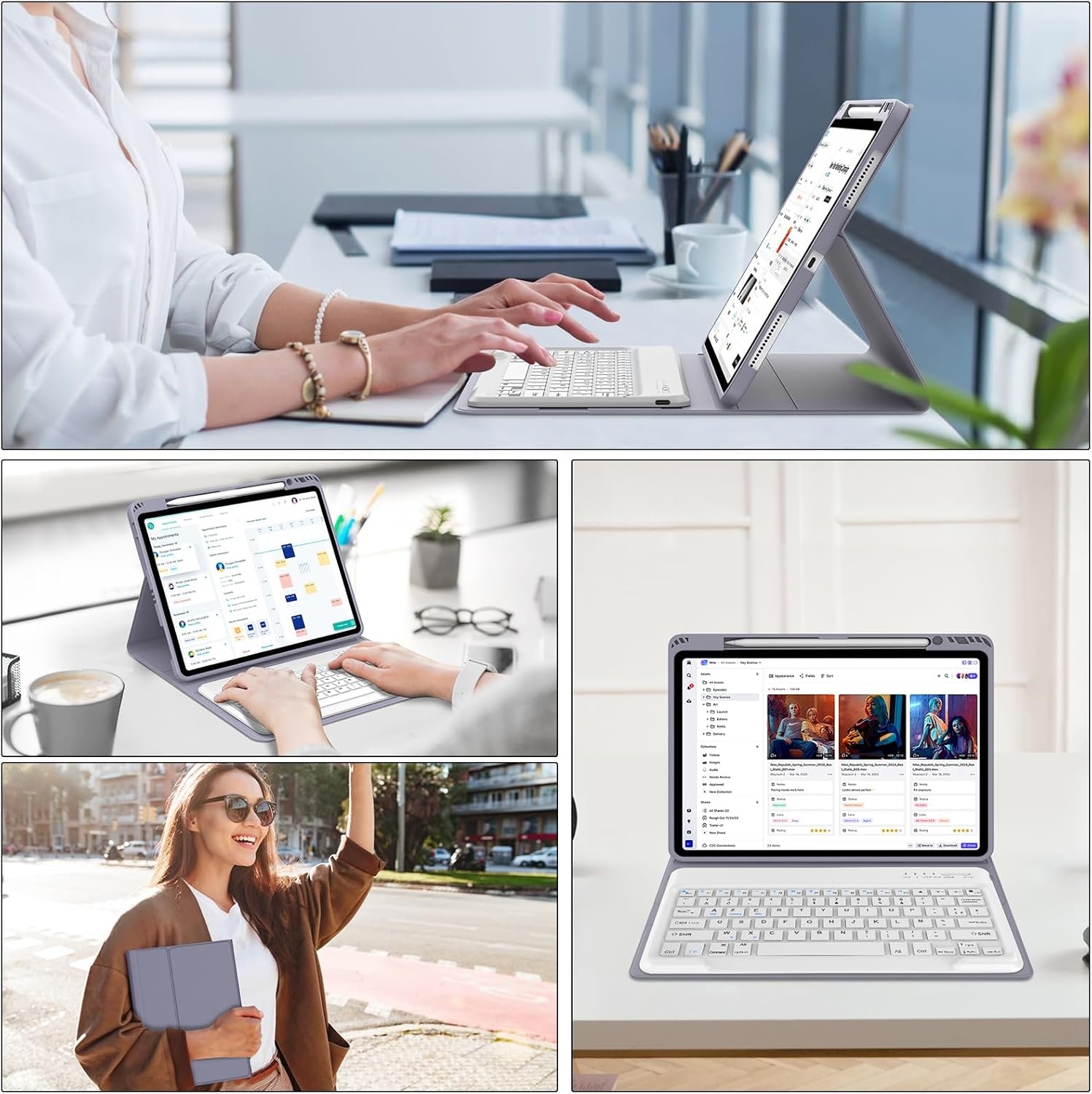 JADEMALL Toetsenbordhoes voor iPad Air 13 inch M3/M2 2025, Italiaans QWERTY afneembaar bluetooth-toetsenbord cover met penhouder voor iPad Air 13 inch M2/M3 2024/2025, paars