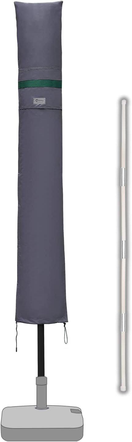 Sekey Beschermhoes voor parasol, met stang, afdekhoes voor Ø 300 cm parasol, met ventilatieopeningen, tuin, markt, balkon, 100% polyester, waterdicht, donkergrijs