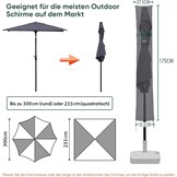 Sekey Beschermhoes voor parasol, met stang, afdekhoes voor Ø 300 cm parasol, met ventilatieopeningen, tuin, markt, balkon, 100% polyester, waterdicht, donkergrijs