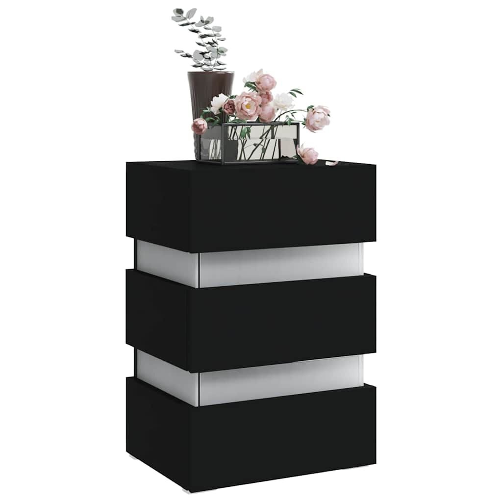 326846 vidaXL Nachtkastje LED 45x35x67 cm bewerkt hout zwart