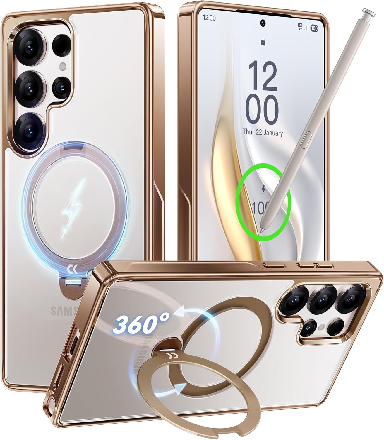 CASEKOO Luxe titanium goud voor Samsung S25 Ultra Hoesje voor MagSafe (360° Spin Stand) [Top1 Magnetisch] [16FT Militaire Bescherming] Schokbestendig voor Samsung Galaxy S25 Ultra Case Clear Phone