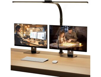 SIBRILLE Bureaulamp, led, dubbele kop, bureaulamp, dimbaar, klembaar, bureaulamp voor kantoor, oogbescherming, monitorlamp, daglichtlamp, pc-lamp, tafellamp met zwanenhals, zwart