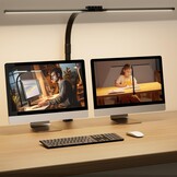SIBRILLE Bureaulamp, led, dubbele kop, bureaulamp, dimbaar, klembaar, bureaulamp voor kantoor, oogbescherming, monitorlamp, daglichtlamp, pc-lamp, tafellamp met zwanenhals, zwart